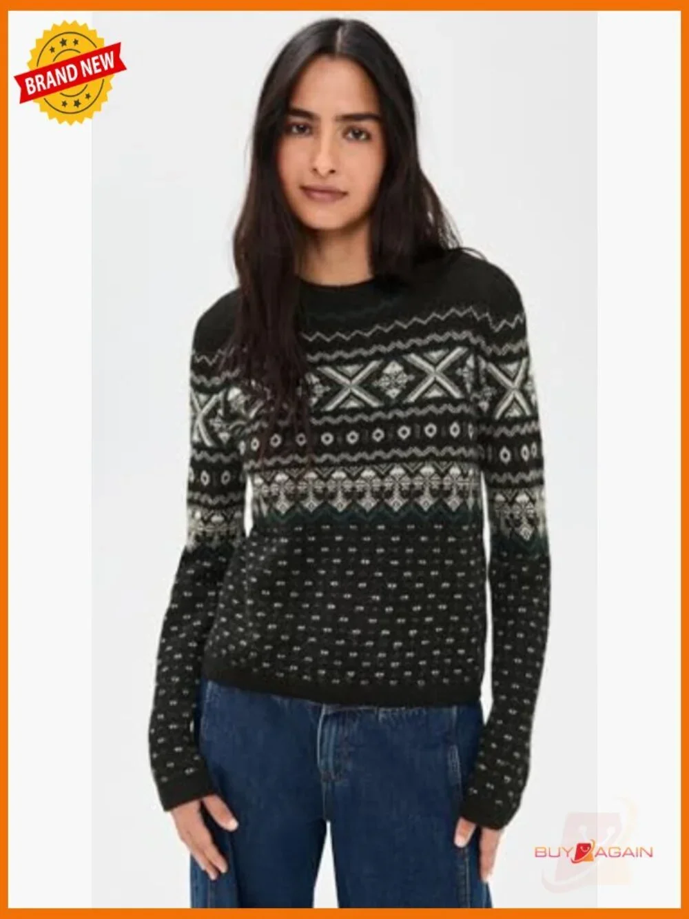 Cashmere Mock Neck Pullover Sweater, Fair Isle Pattern, Classic Fit